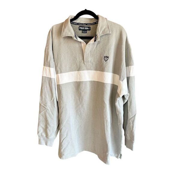 Vintage Ralph Lauren Polo Golf Rugby Sweatshirt Men's XXL Gray Striped Pullover - Picture 1 of 6